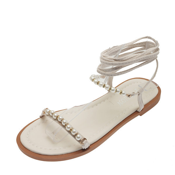 Ženske sandale sa perlama i vezicama u dvije boje