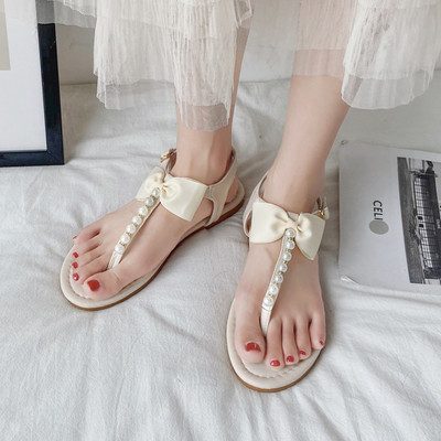 Νέο μοντέλο γυναικεία casual σανδάλια με κορδέλα και πέρλες