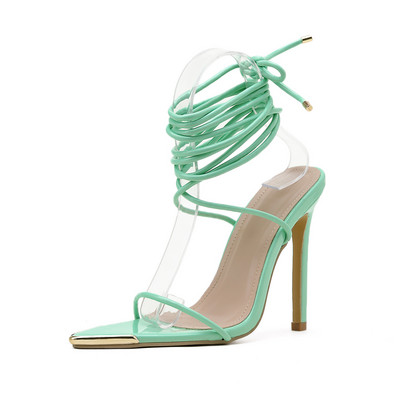 Νέο μοντέλο γυναικεία σανδάλια με λεπτό δερμάτινο λουράκι και μακριά κορδόνια