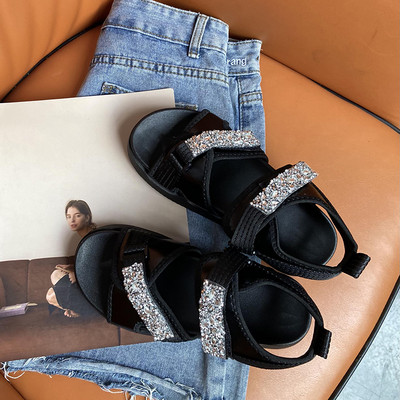 Ženske ležerne sandale sa naljepnicama i kamenčićima