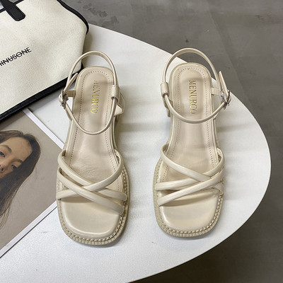 Ženske kožne sandale na petu debljine 4,5 cm