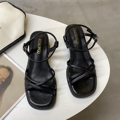 Ženske kožne sandale na petu debljine 4,5 cm