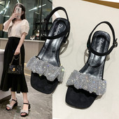 Νέο μοντέλο γυναικεία σανδάλια με πέτρες και τετράγωνο τακούνι