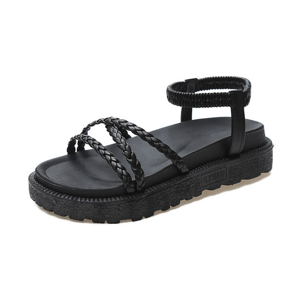 Ženske sandale s kožnim remenčićima u bež i crnoj boji