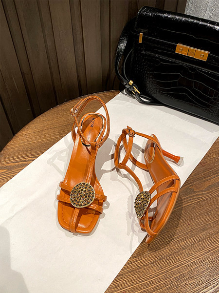 Γυναικεία μοντέρνα έκο δερμάτινα σανδάλια με λεπτήό τακούνι  7 cm