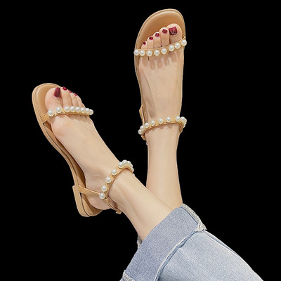 Дамски модерни сандали с перли в три цвята 