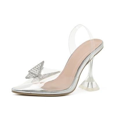 Κομψά γυναικεία σανδάλια, μυτερά μοντέλα με τακούνι και κορδέλα 