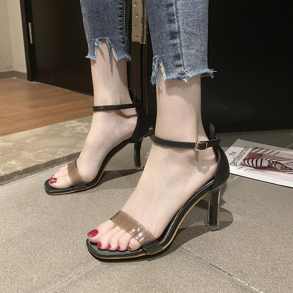 Ženske sandale od eko kože i silikona na visoku petu