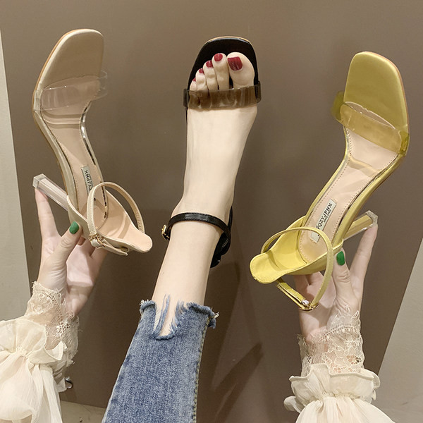 Ženske sandale od eko kože i silikona na visoku petu