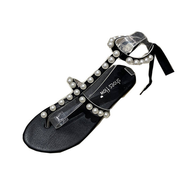 Γυναικεία casual σανδάλια με κορδέλες και πέρλες