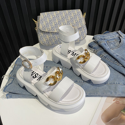 Ženske ležerne sandale s grubim potplatom i metalnim lancem