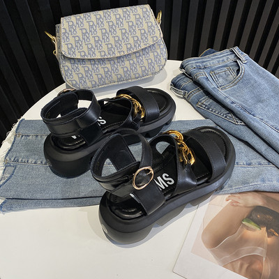 Ženske ležerne sandale s grubim potplatom i metalnim lancem