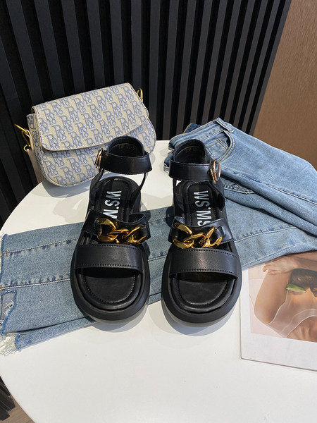 Ženske ležerne sandale s grubim potplatom i metalnim lancem