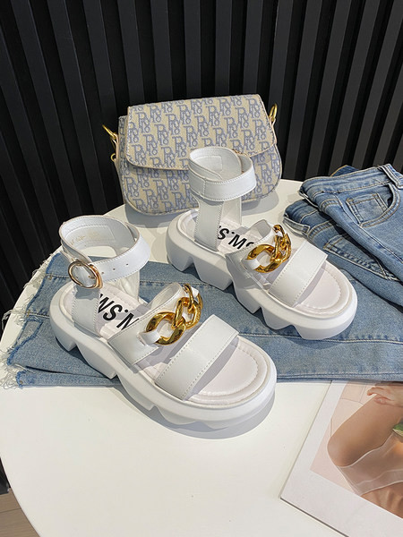 Ženske ležerne sandale s grubim potplatom i metalnim lancem