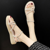 Moderne ženske sandale sa remenčićima i kamenčićima u dvije boje