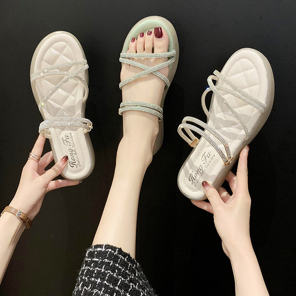 Moderne ženske sandale sa remenčićima i kamenčićima u dvije boje