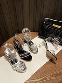 Μοντέρνα γυναικεία σανδάλια με πέτρινη διακόσμηση και διάφανη φτέρνα 6,5 cm