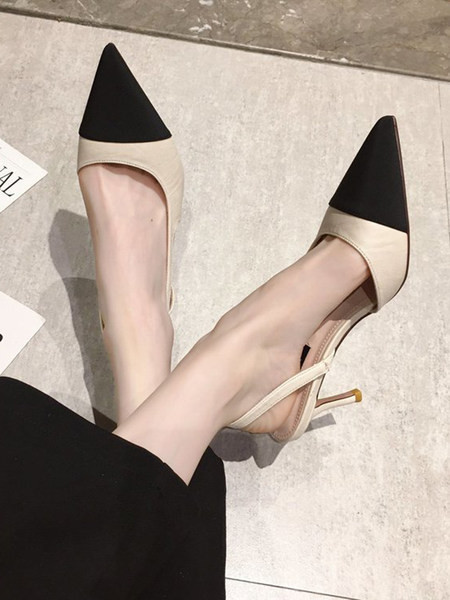 Moderne sandale od umjetne kože na tanku petu - model na špic