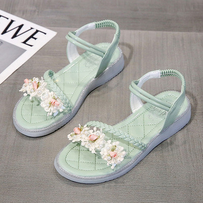 Ležerne ženske sandale s 3D elementima cvijeća u bijeloj i zelenoj boji