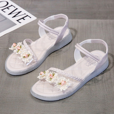 Ležerne ženske sandale s 3D elementima cvijeća u bijeloj i zelenoj boji