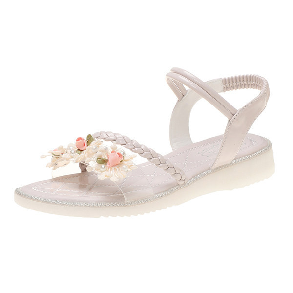 Ležerne ženske sandale s 3D elementima cvijeća u bijeloj i zelenoj boji