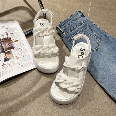 Ženske kožne sandale s grubim potplatom od 5,5 cm