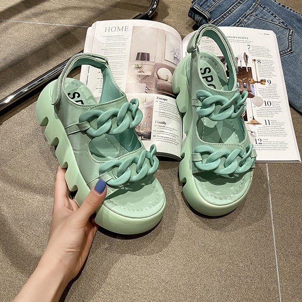 Ženske kožne sandale s grubim potplatom od 5,5 cm