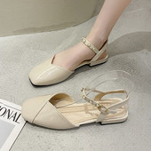 Νέο μοντέλο γυναικεία σανδάλια από οικολογικό δέρμα με πέρλες - μαύρο και μπεζ χρώμα