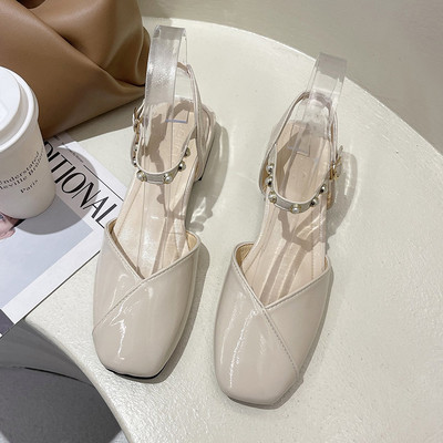 Νέο μοντέλο γυναικεία σανδάλια από οικολογικό δέρμα με πέρλες - μαύρο και μπεζ χρώμα