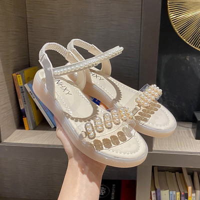 Γυναικεία casual σανδάλια με διακοσμητικές πέτρες σε πράσινο και μπεζ χρώμα