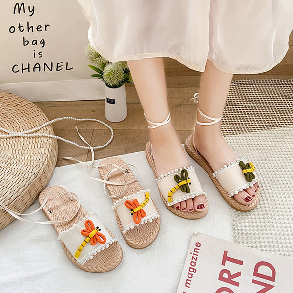 Ikdienas sieviešu sandales ar pērlēm un 3D elementu divās krāsās