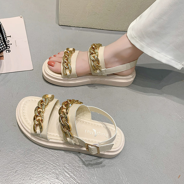 Ležerne ženske sandale od umjetne kože u crnoj i bež boji