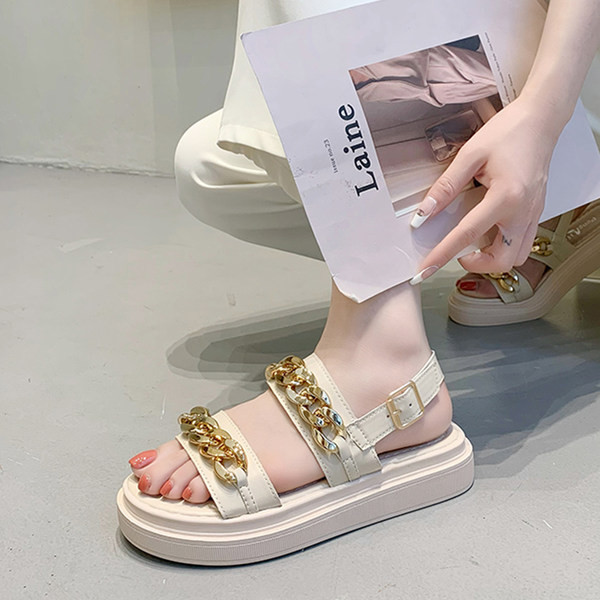 Ležerne ženske sandale od umjetne kože u crnoj i bež boji