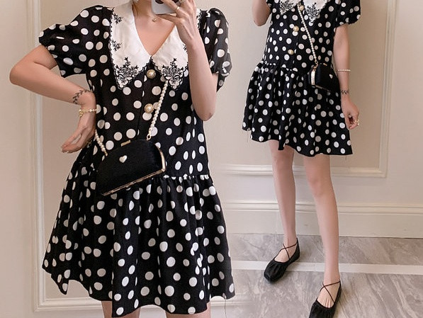 Μοντέρνο γυναικείο φόρεμα πουά κοντό μοντέλο για έγκυες γυναίκες