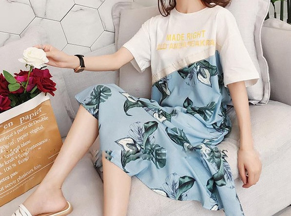 Ženska ležerna duga haljina sa cvjetnim uzorkom za trudnice