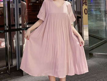 Актуална дамска плисирана рокля с овално деколте за бременни жени