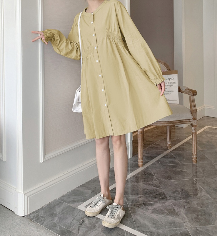 Ženska ležerna haljina s dugmićima i dugim rukavima za trudnice