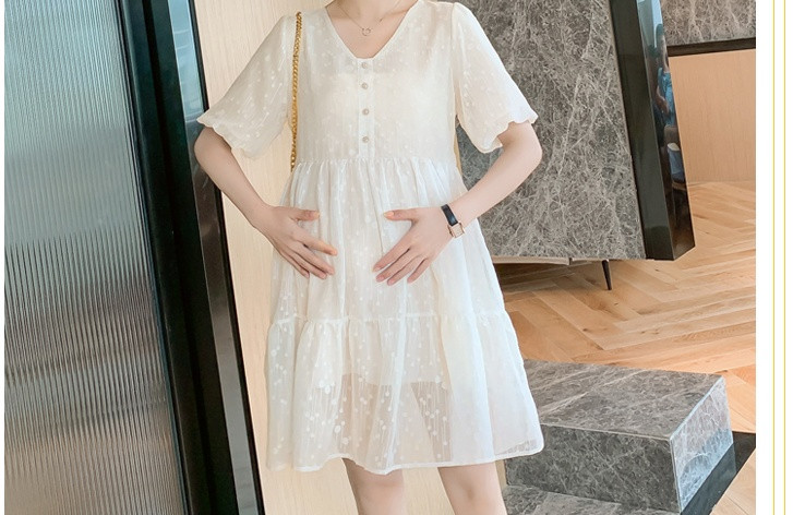 Elegantna ženska kratka haljina s ovalnim izrezom za trudnice