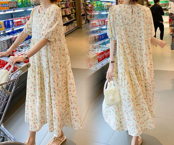 Γυναικείο casual μακρύ φόρεμα με λουλουδάτο μοτίβο για έγκυες γυναίκες