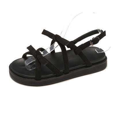 Γυναικεία casual σανδάλια από οικολογικό σουέτ σε μαύρο και κόκκινο χρώμα