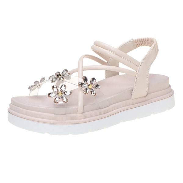 Σύγχρονα γυναικεία σανδάλια με τρισδιάστατα λουλούδια και ελαστικά