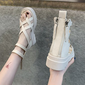 Casual γυναικεία σανδάλια με φερμουάρ και δερμάτινα λουράκια