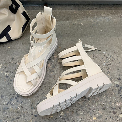 Casual γυναικεία σανδάλια με φερμουάρ και δερμάτινα λουράκια