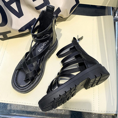 Casual γυναικεία σανδάλια με φερμουάρ και δερμάτινα λουράκια