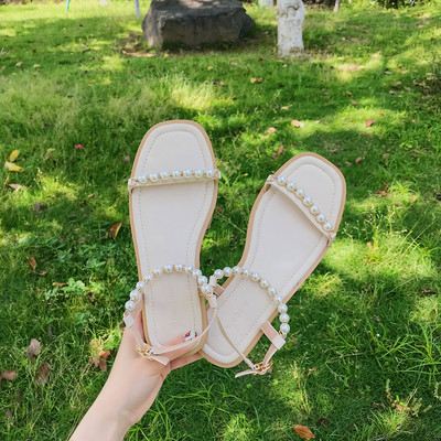 Νέο μοντέλο καθημερινά γυναικεία  σανδάλια με λεπτά λουράκια και πέρλες