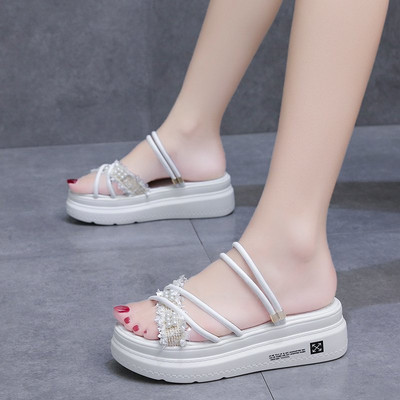 Νέο μοντέλο γυναικεία σανδάλια με πέρλες και επίπεδη σόλα - δύο χρώματα