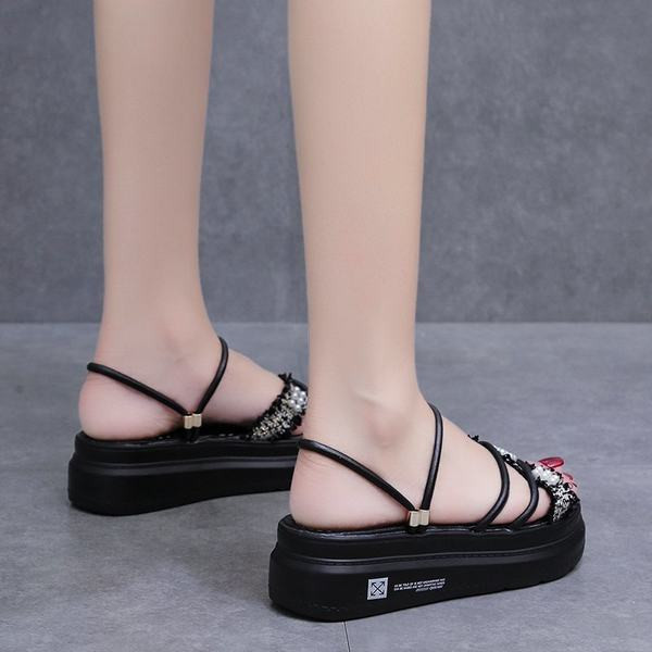 Νέο μοντέλο γυναικεία σανδάλια με πέρλες και επίπεδη σόλα - δύο χρώματα