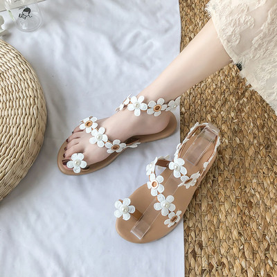 Ležerne ženske sandale s cvjetnim ukrasom i ravnim potplatom