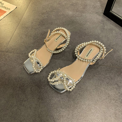 Elegantsed pärlitega naiste sandaalid 7 cm kontsaga