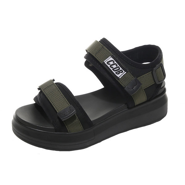 Sieviešu mākslīgās ādas sandales ar velcro un uzrakstu